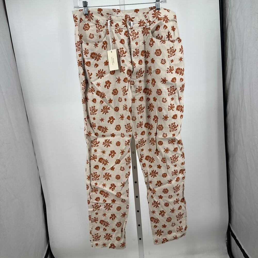 ALEX CRANE Cham Pants Mens Size 31 Beige Floral French Linen Lightweight Casual